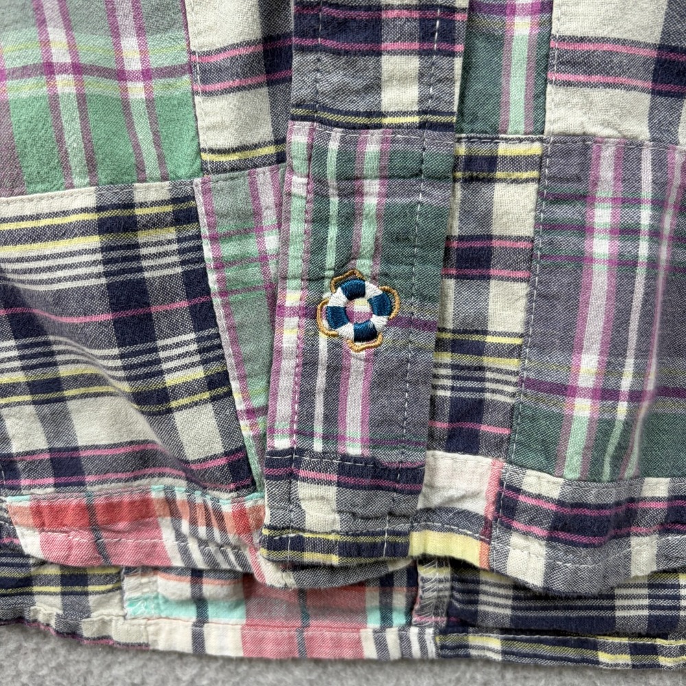 Castaway Nantucket Patchwork Madras Shirt Mens Medium Short Sleeve Plaid Coastal - Picture 4 of 9